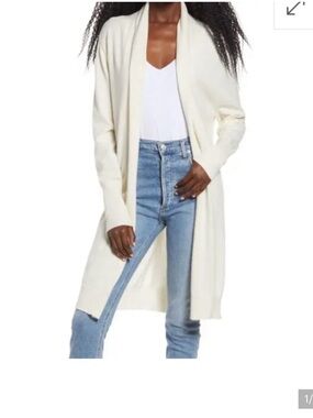 Leith Ivory Open-Front Long Cardigan
